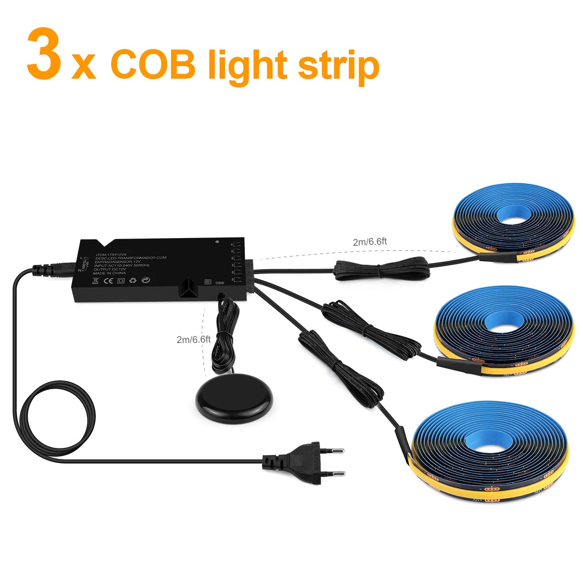 12V Acoustic Wall Panel Decor Lamp More Covert Dimmable Black PCB COB Light Strip With Touch Swtich,For TV Cabinet Backlight Oasis Select 3PCS COB Strip Neutral White USA Power Plug|3M 9.84FT