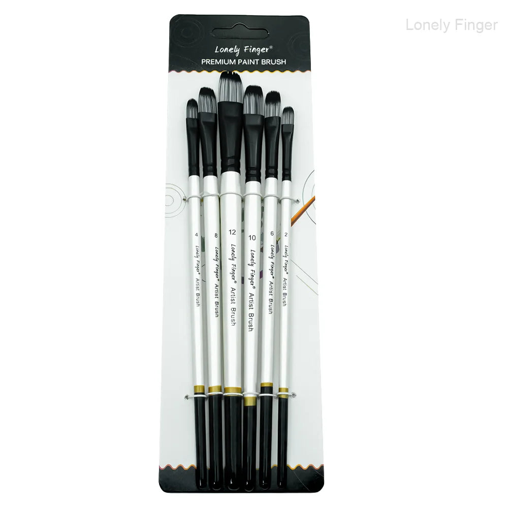 6pcs Paint Brushes Set for Acrylic Painting,Watercolor,Oil，Inks，Gouache，Crafts, Brush Tip Flat，Round, Angle，Filbert,Paint Oasis Select 6Black White Filbert