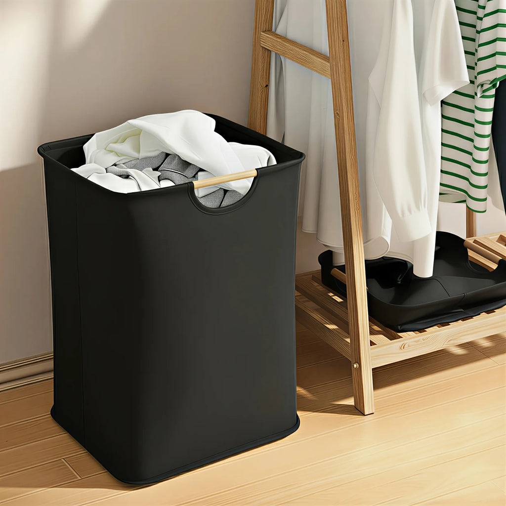 Foldable Laundry Basket,Extra Large Storage Hamper with Wooden Handles,Collapsible Organizer for Bathroom Bedroom Laundry Hamper Oasis Select