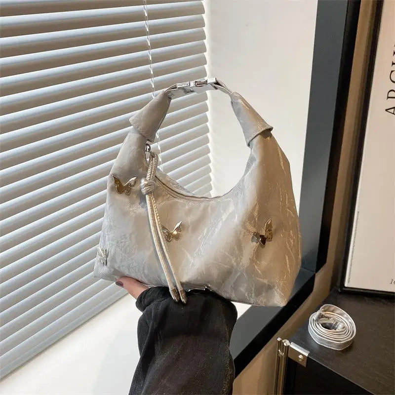 Butterfly Decor Women Shoulder Bag Adjustable Strap Lightweight Daily Hobo Crossbody Bag Versatile For Work Travel Shopping Use Oasis Select A2