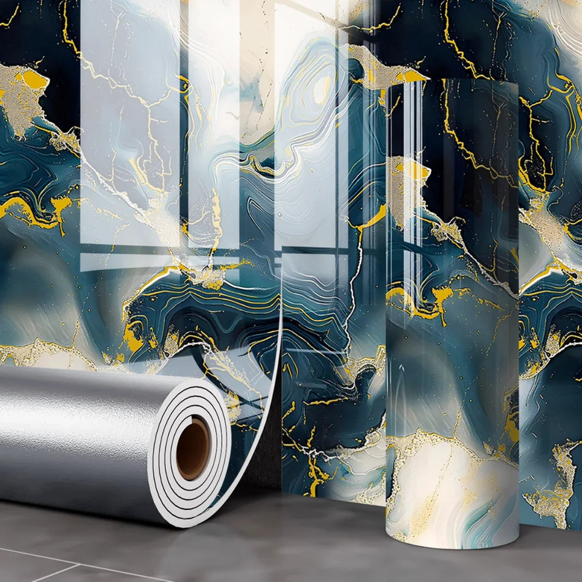 Self Adhesive Marble Wallpaper Waterproof Moisture Proof Faux Tile Wall Sticker for Bathroom Living Room Accent Wall Home Decor Oasis Select 40x300cm Blue-1Roll