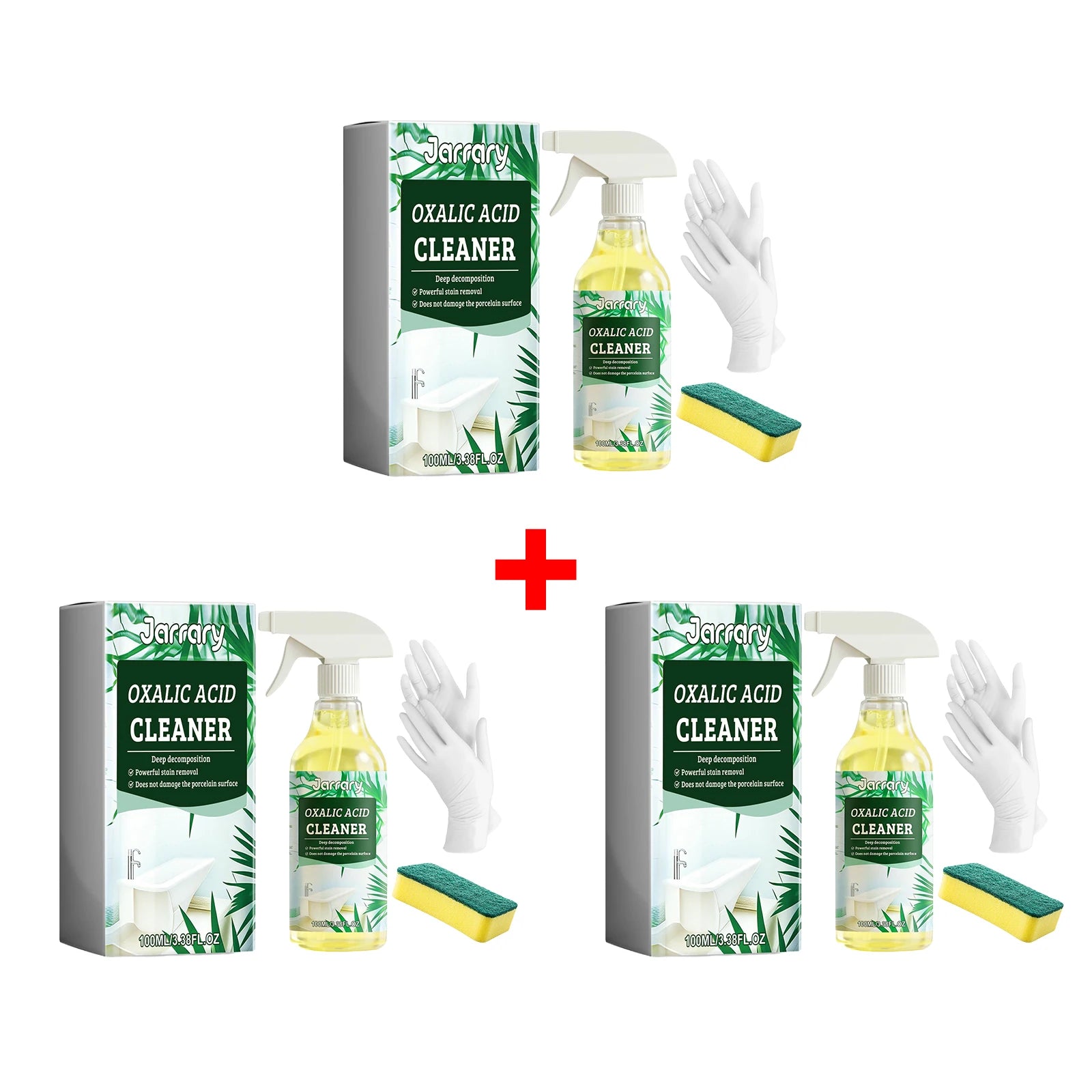 Oxalic Acid Cleaner 100ml Bathroom & Kitchen Stain Remover with Sponge & Gloves for Toilet, Tile & Grout Deep Cleaning Spray Oasis Select 3 Set