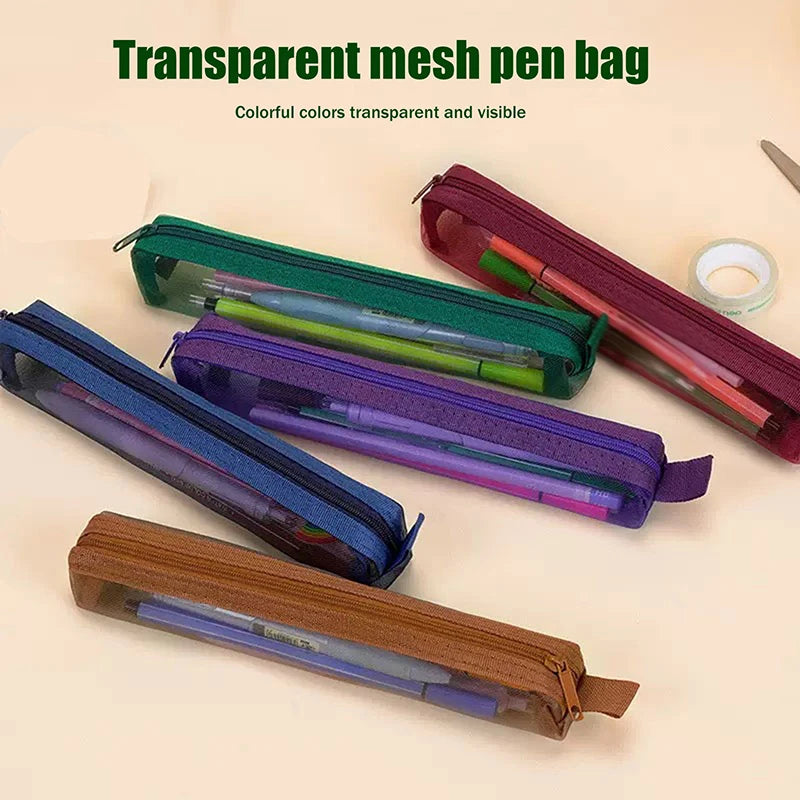 Mesh Travel Cosmetic Storage Bag Toiletries Clear Wash Bag Brush Storage Bag Multi-Functional Square Stationery Pencil Pouch Oasis Select