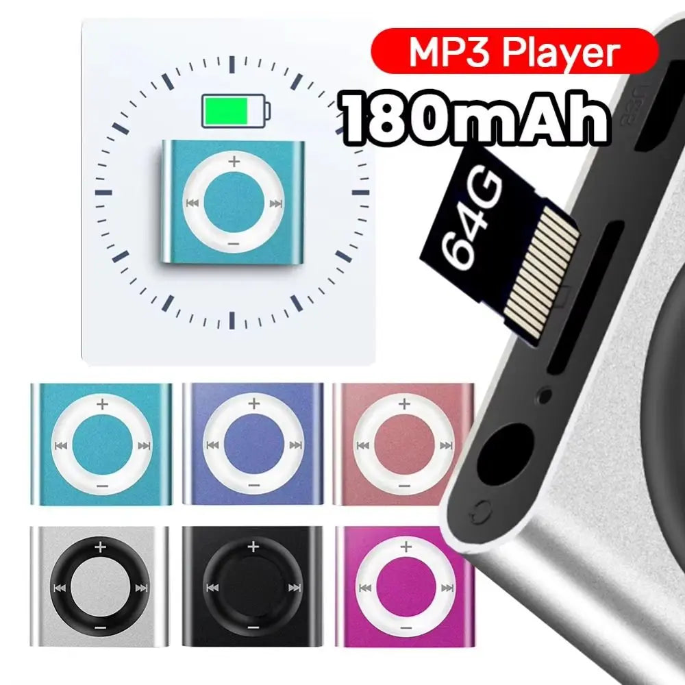 Mini MP3 Music Players Metal Clip-on Build in Speaker 180mAh Touch Tone Rechargeable with Headphone Support TF Card for Students Oasis Select