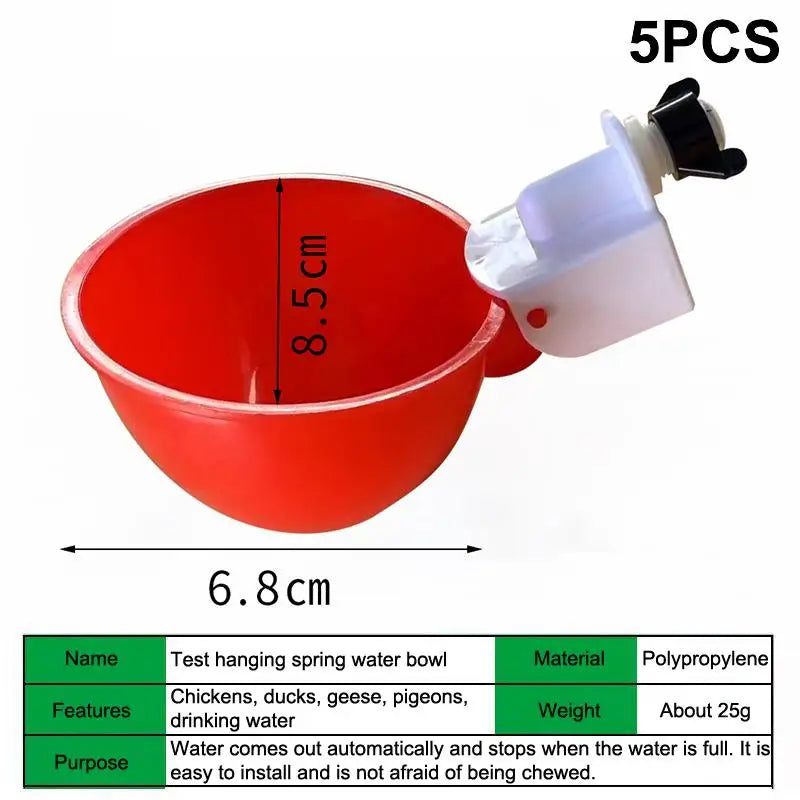 5-Pack Automatic Chicken Waterer Cups | Poultry Drinker Bowls