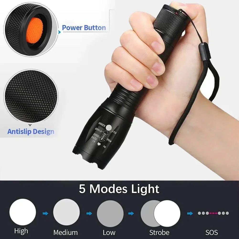 ZHIYU 1200 Lumen Zoomable LED Flashlight – 5 Modes, Waterproof