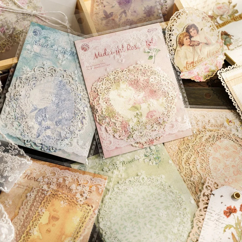 Paper Lace Series Retro Relief Lace Material Paper 14 Sheets Aesthetic Junk Journal Supplies for Scrapbook DIY Card Making Oasis Select