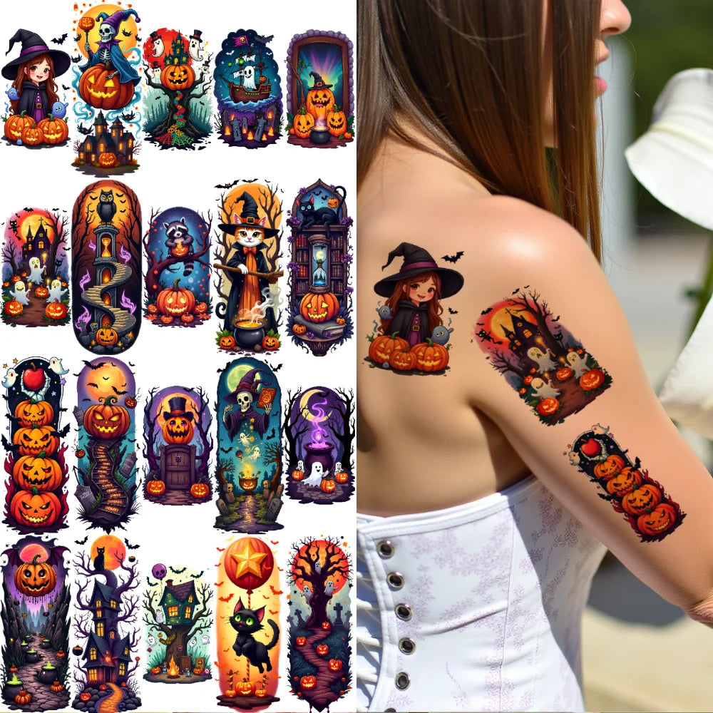 9-Piece Waterproof Temporary Tattoo Stickers – Ghost & Witch
