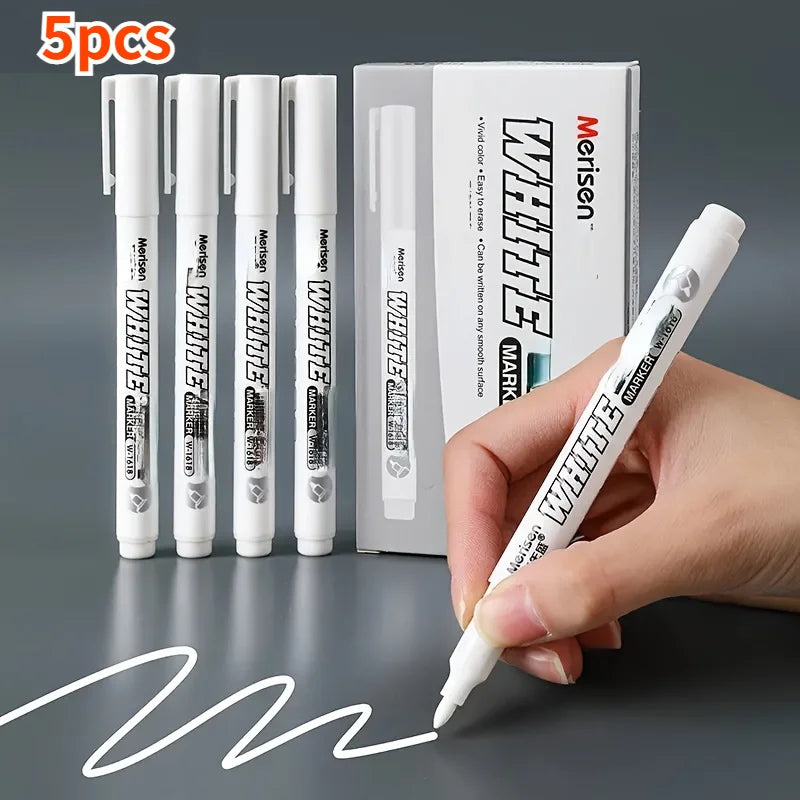 5/1pcs White Marker Pen Waterproof Oil Proof for Plastics Paper Signature Cardboard , Tires, Painting Metal Logistics, Factory Oasis Select