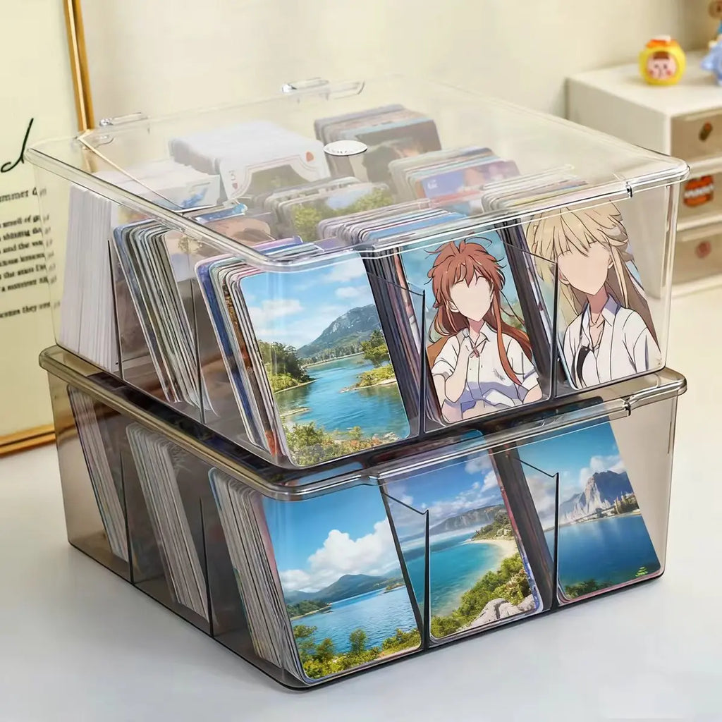 1pc Multifunctional Transparent Black/Transparent Acrylic Card Storage Box with 9 Compartments That Can Hold Over 1500 Postcards Oasis Select