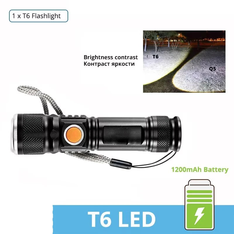 Powerful LED Flashlight With Tail USB Charging Head Zoomable Waterproof Torch Portable Light 3 Lighting Modes Built-in Battery Oasis Select 515 T6-LED-Brighter Rechargeable