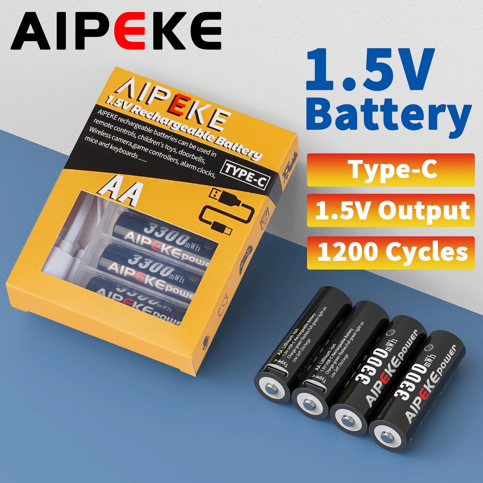 AIPEKE USB Aa rechargeable batteries 3300mWh aa lithium rechargeable batteries 1.5v for Hunting Camera Remote Control Mouse Oasis Select