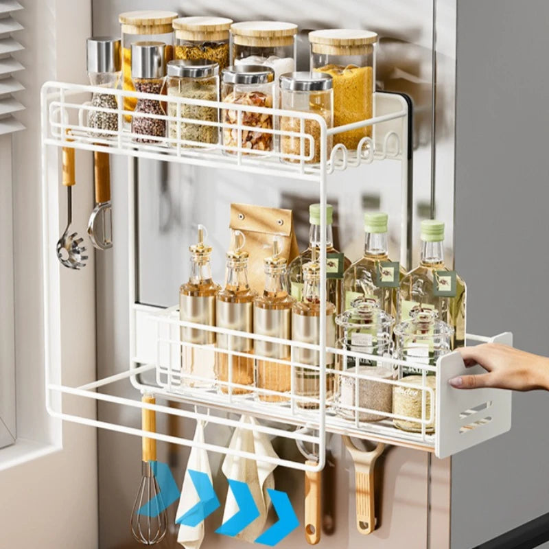 Kitchen, refrigerator rack, pullable refrigerator rack, washing machine hanger, magnetic seasoning, plastic wrap storage rack Oasis Select