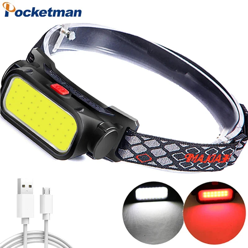 Super Bright COB LED Headlamp 4 Lighting Modes Rechargeable Headlight Outdoor Waterproof Head Lamp with Built-in Battery Oasis Select