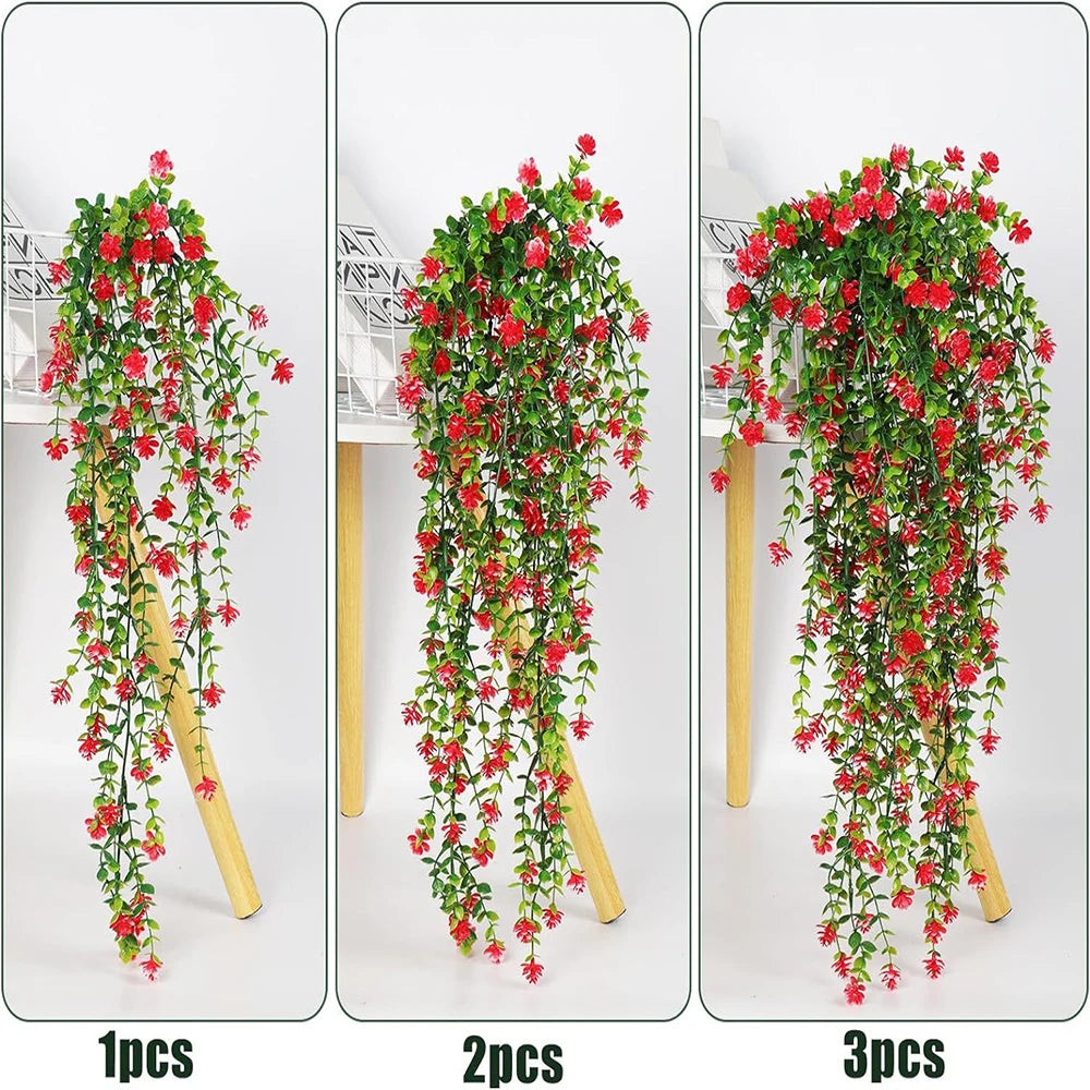 3PCS Artificial Eucalyptus Garland Faux Hanging Vine Realistic Greenery Boho Wedding Arch Patio Farmhouse Home Decor Plants Oasis Select 3pcs Red