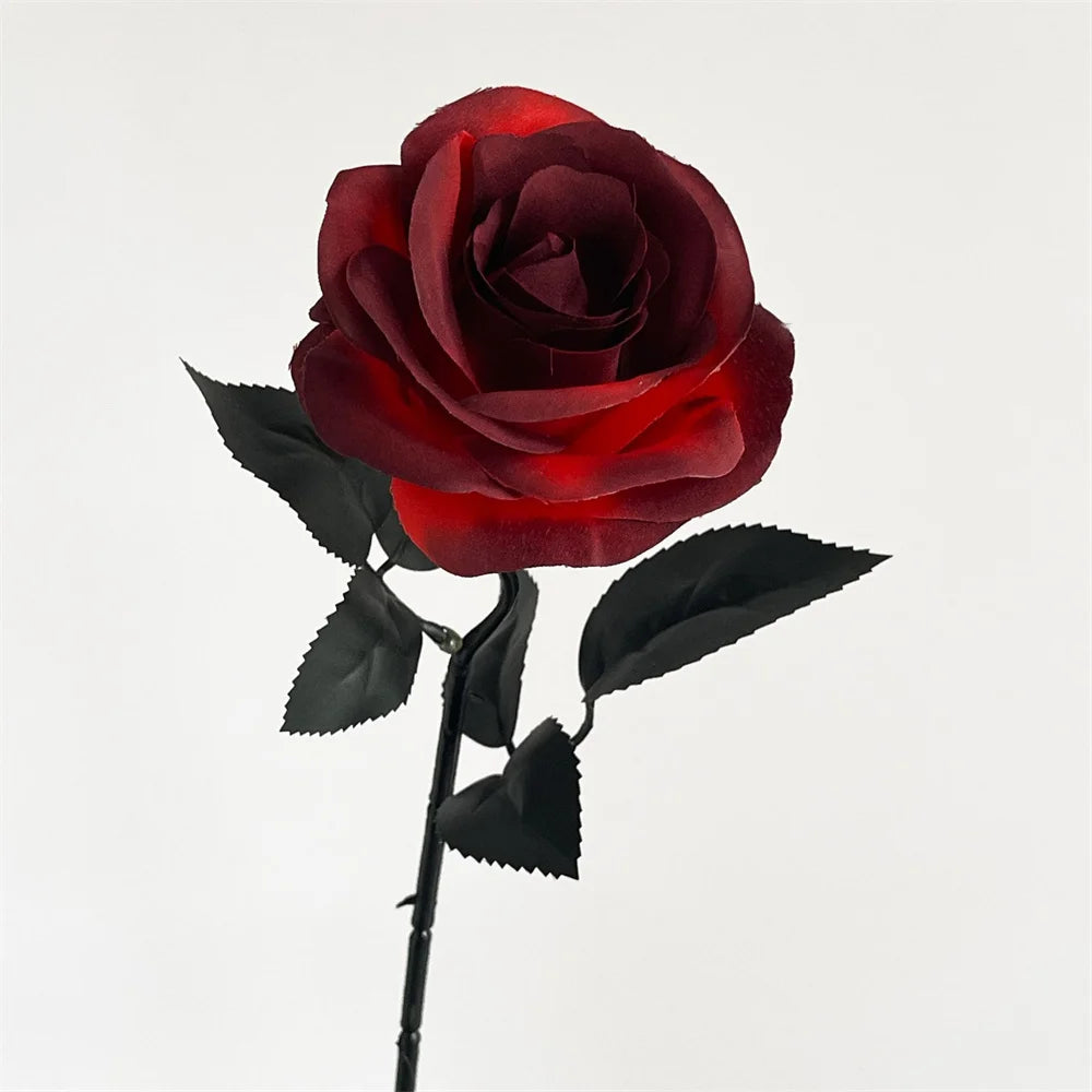 Halloween Black Artificial Rose Flowers Dark Horror Gothic Black Simulated Flower Bouquet for Home Wedding Party Halloween Decor Oasis Select Black red