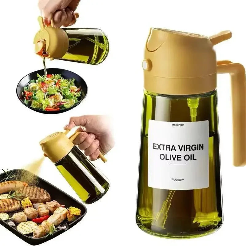 470ML/16oz Light-Blocking Dark Oil Sprayer for Cooking 2 in 1 Olive Oil Dispenser Bottle for Kitchen Dark Green Glass Oil Bottle Oasis Select YELLOW