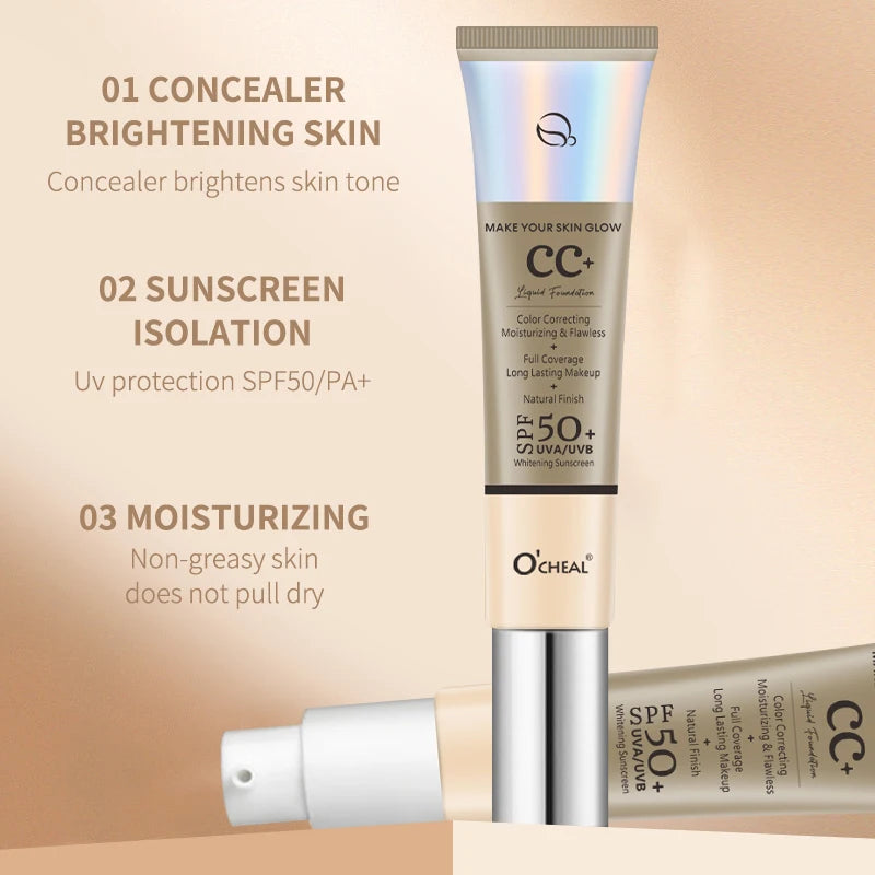 Ocheal 30g CC Cream Foundation Waterproff Concealer Moisturizing Sunscreen Liquid SPF 50+ Long Lasting Brightening Makeup Primer Oasis Select