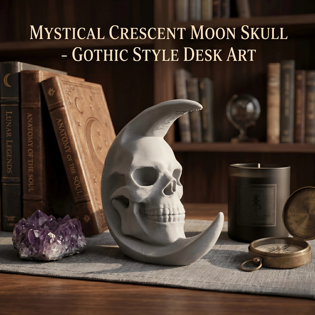 Retro Crescent Moon Skull Figurine Gothic Style Desk Ornament Mystical Skull Moon Meditation Statue Home Office Altar Decor Gift Oasis Select