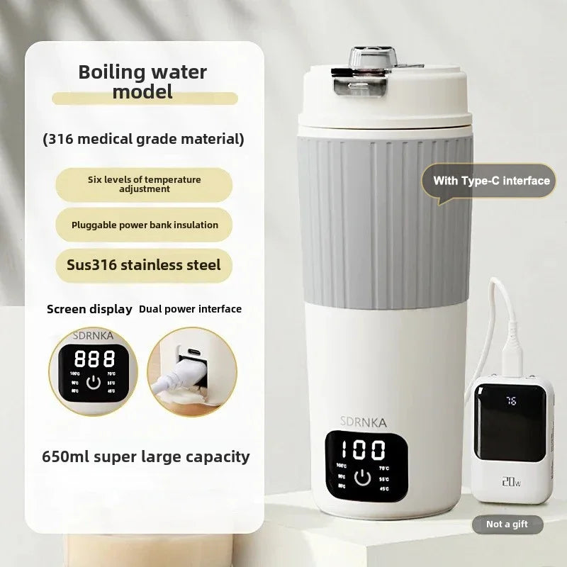 650ml Portable Electric Kettle Travel Boil Water Cup Thermo Pot Smart Teapot Temperature Adjustment Kettle With LED Display Oasis Select Boil water version