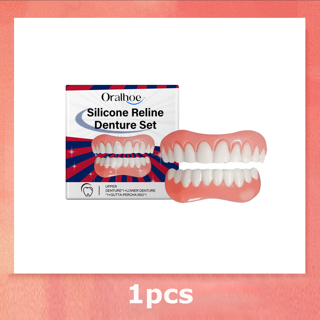 Silicone Denture Set Upper Lower Veneers False Teeth Braces Adjustable Perfect Smile Soft Comfortable Teeth Orthodontic Adults Oasis Select 1pcs Boxed