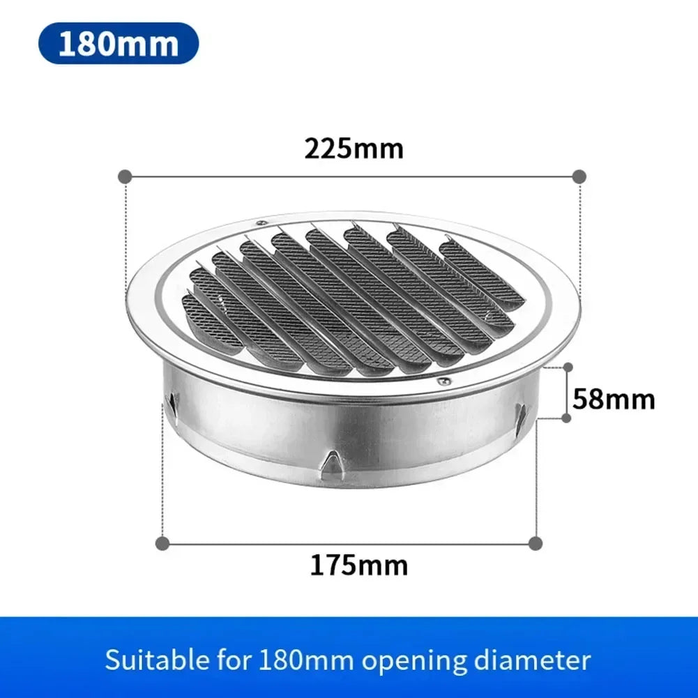 70-300mm Stainless Steel Wall Ceiling Air Vent Exhaust Hood Ducting Ventilation Waterproof Vents Cap Grille Cover Oasis Select 180mm