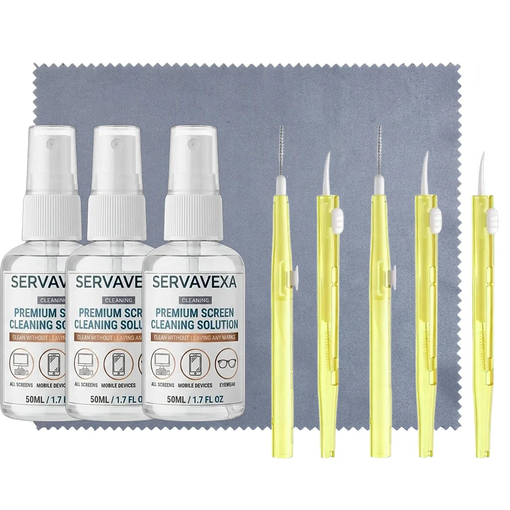 7-in-1 Screen Cleaner Spray Kit with 5 Brushes & Microfiber Cloth Dust Remover for Phone Laptop Keyboard Monitor Tablet Camera Oasis Select 9PCS