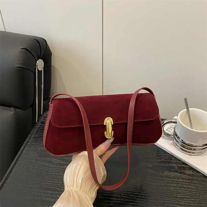 Minimalist Faux Suede Armpit Bag – Slim Shoulder Handbag