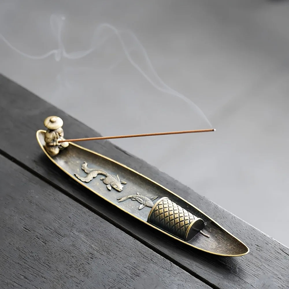 Creative Incense Holder Aromatherapy Ornament Incense Holder Boat Old Men Fishing Japanese Style Incense Stick Burner Home Decor Oasis Select fish