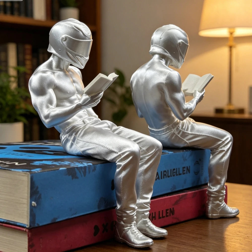Motorcycle Muscle Reading Man Sitter Figurine Diy Customize Sexy Fitness Desktop Ornament Decor for Bookcase Decoration Men Gift Oasis Select