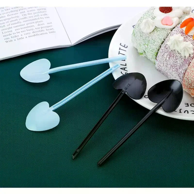 100pcs Heart Shape Disposable Spoons - Colorful Long Handle Dessert Spoons For Ice Cream, Cake, Pastry, Mooncakes | Cute Party Oasis Select