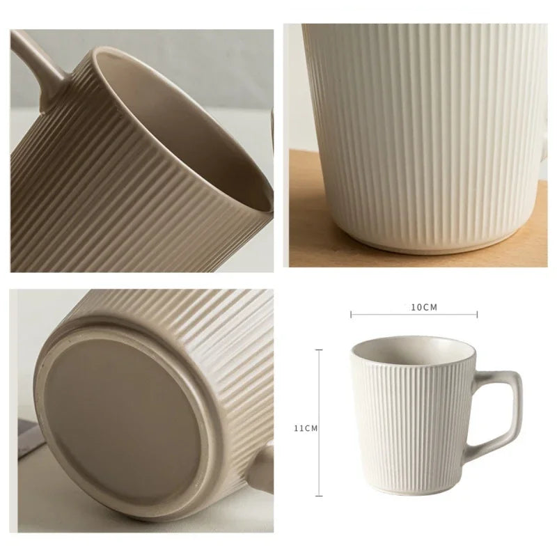 Coffee Cup Vintage Style Striped with Handle Simple Ceramic High Capacity Milk Breakfast Mug for Household Office Water Cup Oasis Select