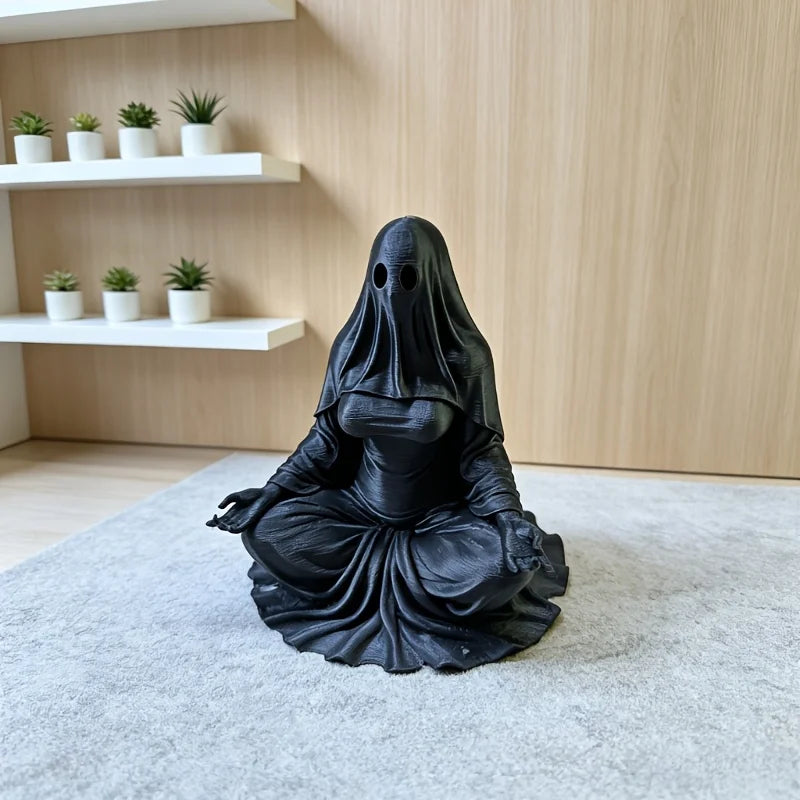 Meditating Ghost Figurines 3D Printed Cross-Legged Yoga Hooded Spirit Statues Calm Table Decor for Meditation Desktop Yoga Room Oasis Select