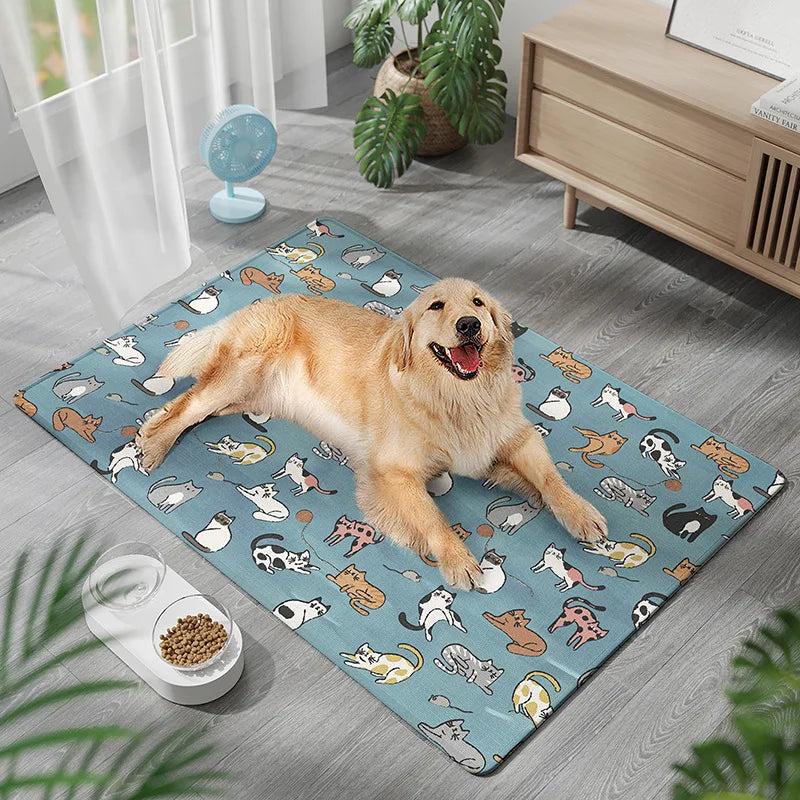 Summer Cooling Ice Silk Mat for Pet - Dog & Cat Nap Mat, Bite Resistant & Moisture - Proof Bed Mat Oasis Select Cat - blue 50x70cm