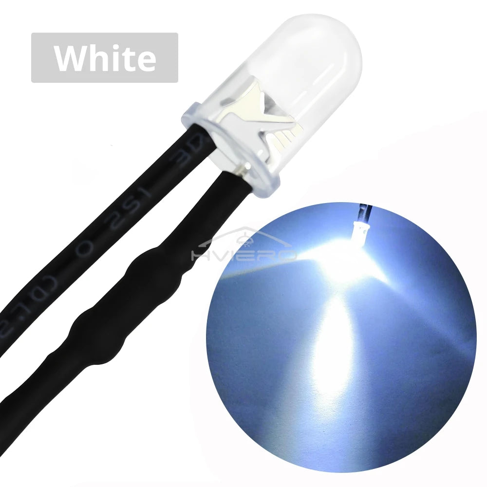 10-Pack 5mm Pre-Wired LED Bulbs DC 12V | 9 Colors, 20cm Cable