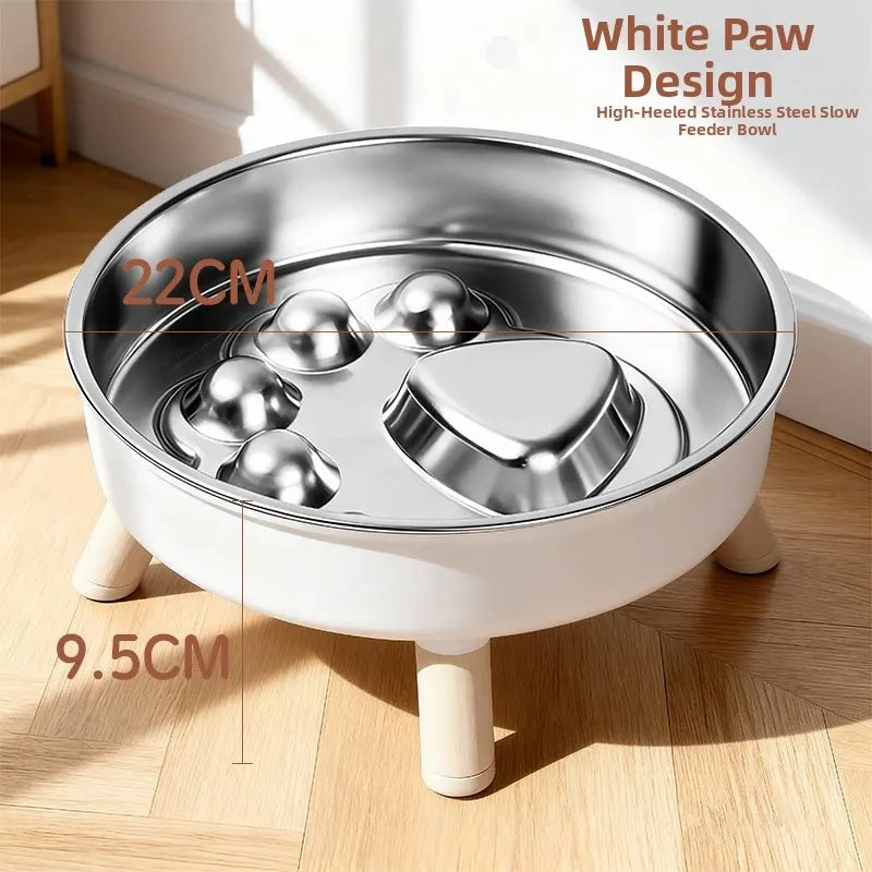Stainless Steel Elevated Slow Feeder Dog Bowl - Non Slip, Dishwasher Safe, Neck Support & Bloat Prevention Oasis Select White