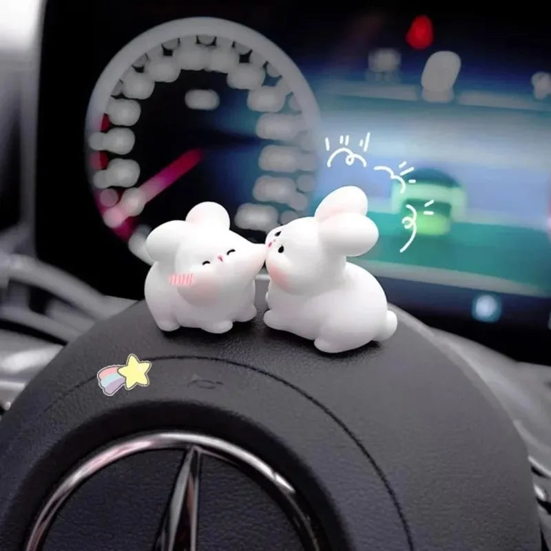 Kiss Face Rabbit Kitten Doll Car Decor Funny Resin Ducks Frogs Figurines Car Interior Dashboard Cute Car Accessories Oasis Select
