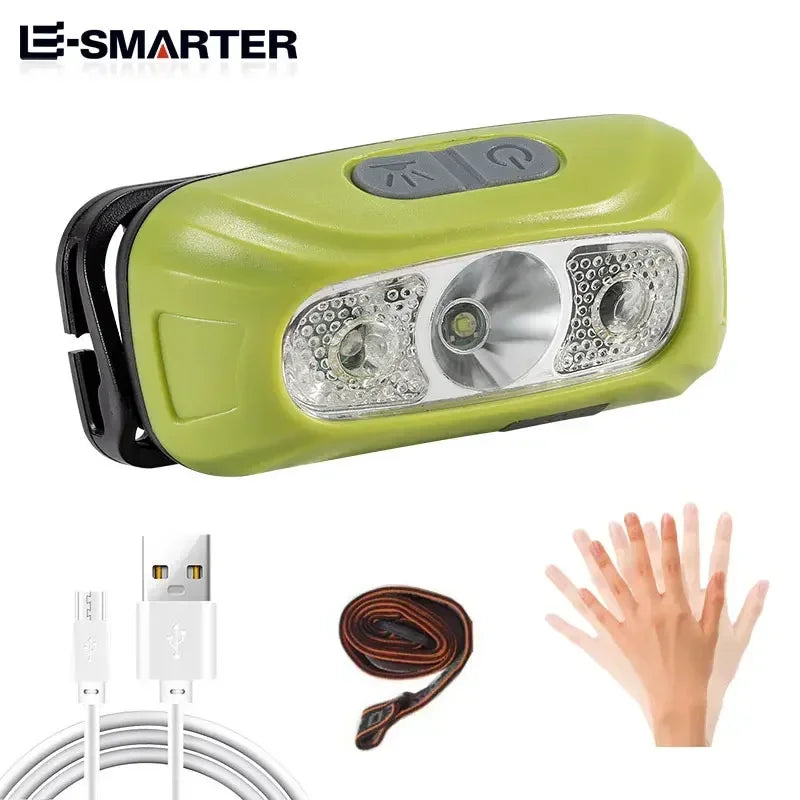 USB Head Flashlight COB LED Head Light Torch Mini Rechargeable Powerful Sensor Headlamp Fishing Camping Headlights Front Lantern Oasis Select