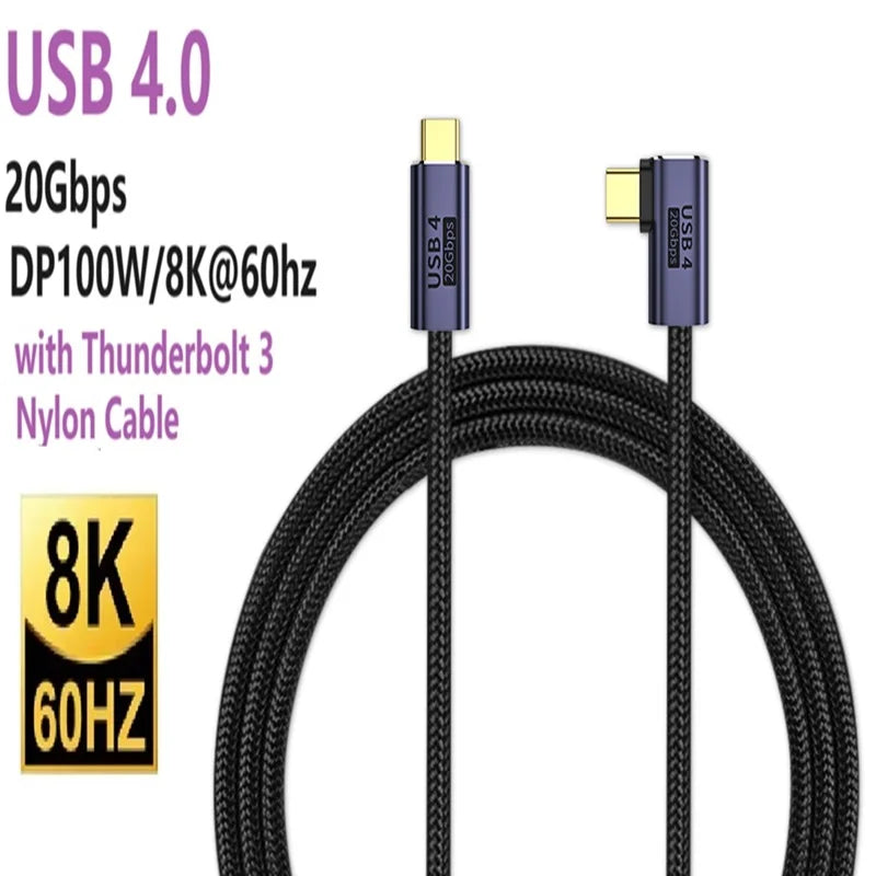 1m 2m USB C Type C 20Gbps Data Cable USB4 Thunderbolt 3 Cable PD 100W 5A Fast Charging Cable USB C 8K@60Hz Cable For Macbook Pro Oasis Select 90 Degree Elbow 1m