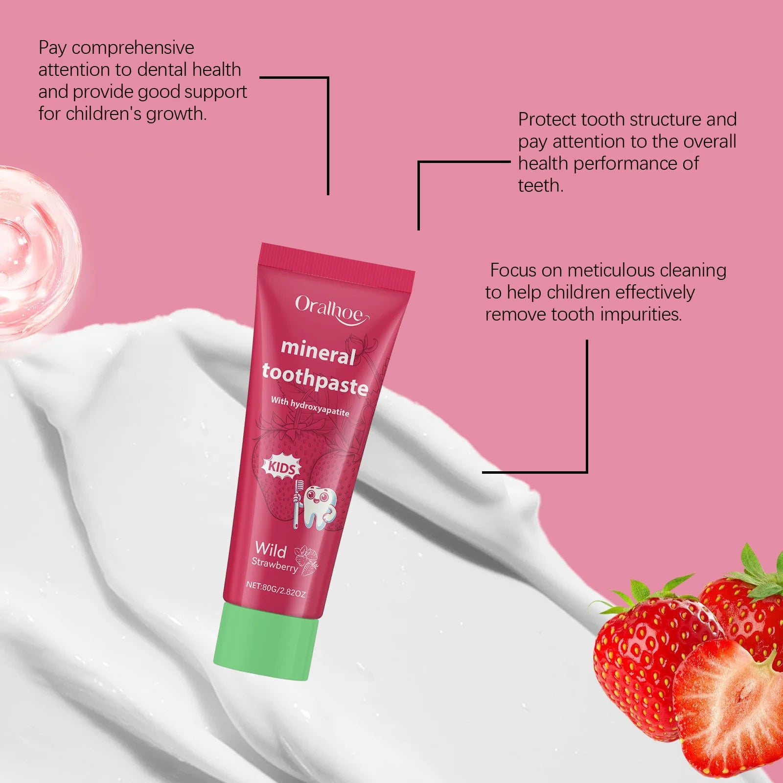 Strawberry Kids Toothpaste For Teeth Whitening Deep Cleansing Interdental Prevent Tooth Decay Protect Enamel Repair toothpaste Oasis Select