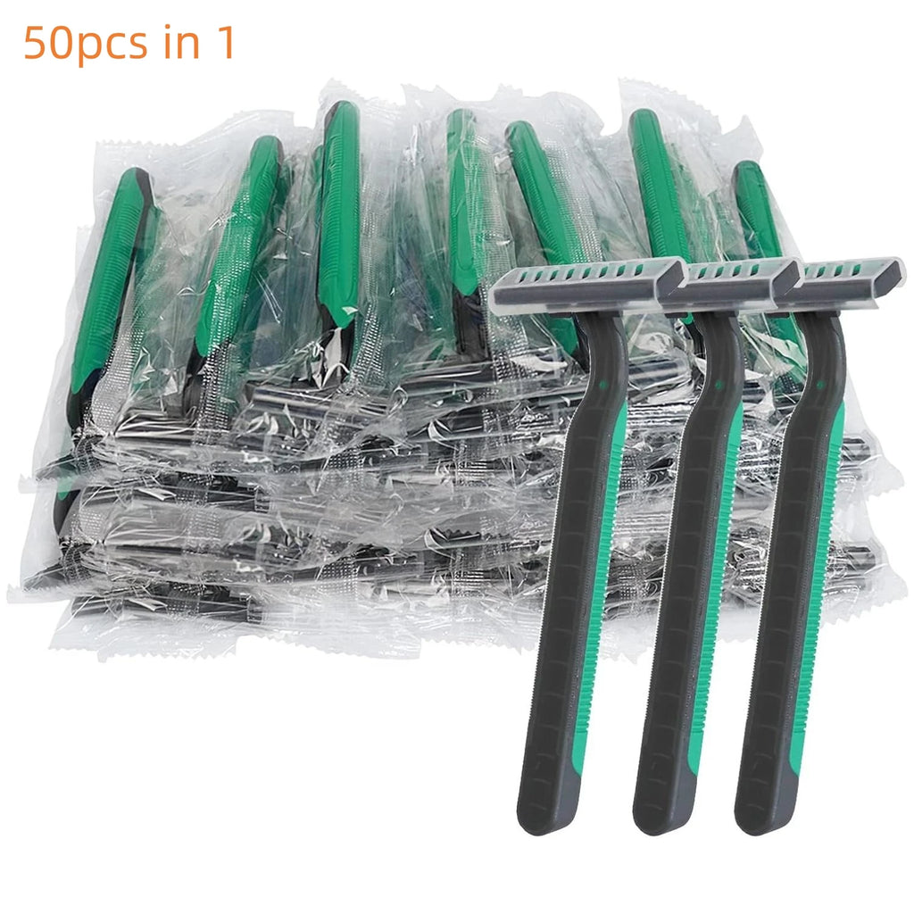 Flame Disposable Razors Bulk, Individually Wrapped Travel, Hotel, Airbnb & Homeless Shavers (50 Pack) Oasis Select green