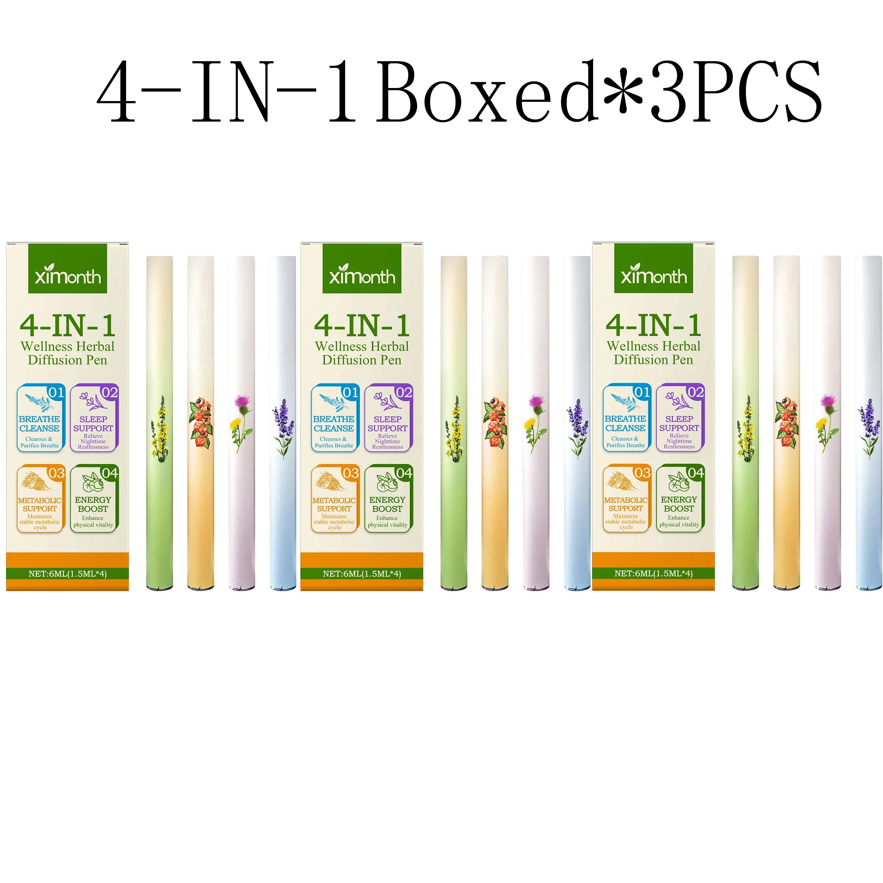 4-IN-1 Air Freshening Pen Relaxation Clear Breathing Good Mind Freshening Fragrance Aromatherapy Diffuser Lung Cleaning Pen Oasis Select 4-in1 boxed X 3pcs