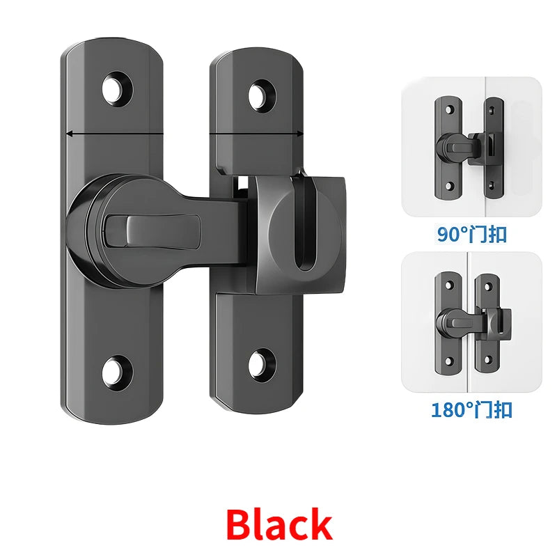 90/180 Degree Flip Door Lock Home Security Sliding Door Latch Small Gate Latches Hardware Anti-theft Lock Zinc Alloy Door Bolts Oasis Select Black