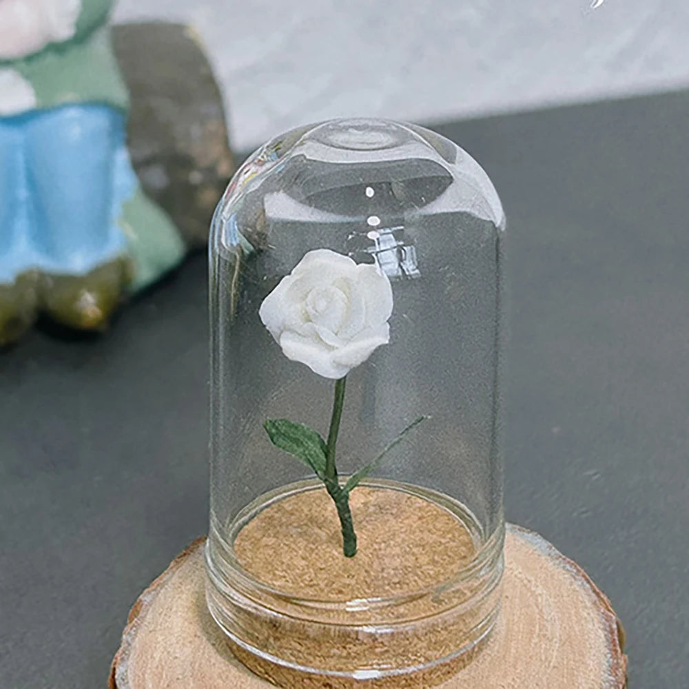 1/5 PCS Rose Under Glass Cloche – 1:12 Miniature for Dollhouse, Fairy Garden Paths & Micro Landscapes, Mini Simulation Models Oasis Select White