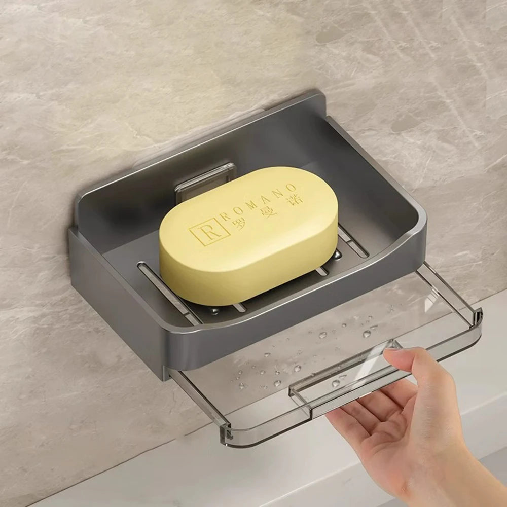 Wall Soap Dish Holder – No-Drill, Drain Tray | Bathroom Organizer