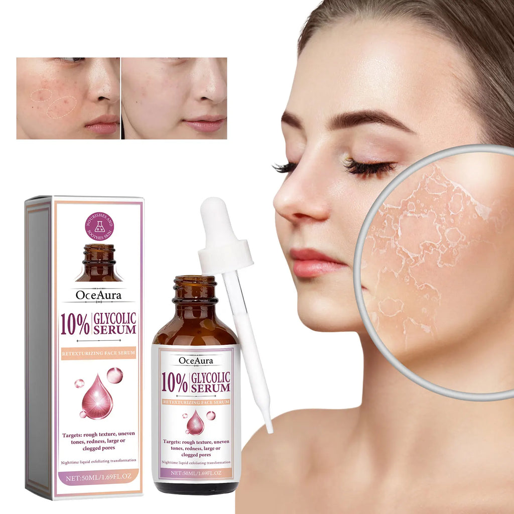 Face Serum Glycolic Acid 10% Toning Solution Fade Fine Lines Firming Improve Facial Dryness Redness Glycolic Acid Repair Essence Oasis Select