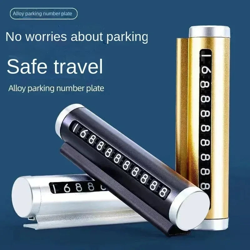 1/2/3pcs Phone Number Plate Temporary Parking Card Aluminum Stickers Rotate Park Stop Metal Car Temporary Parking Card Auto Oasis Select