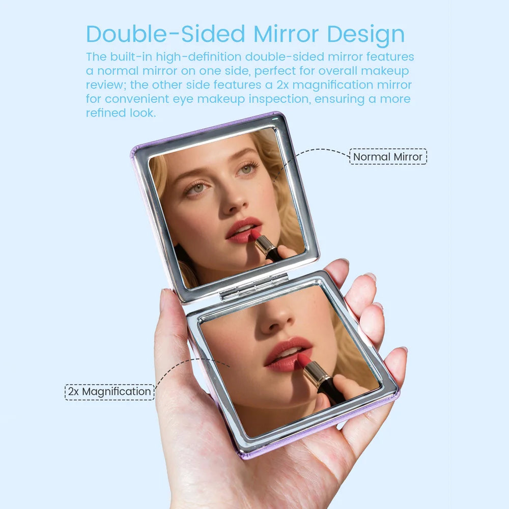 Square Folding Pocket Mirror – Gradient PU Leather, Dual-Sided Folding Makeup Mirror Oasis Select