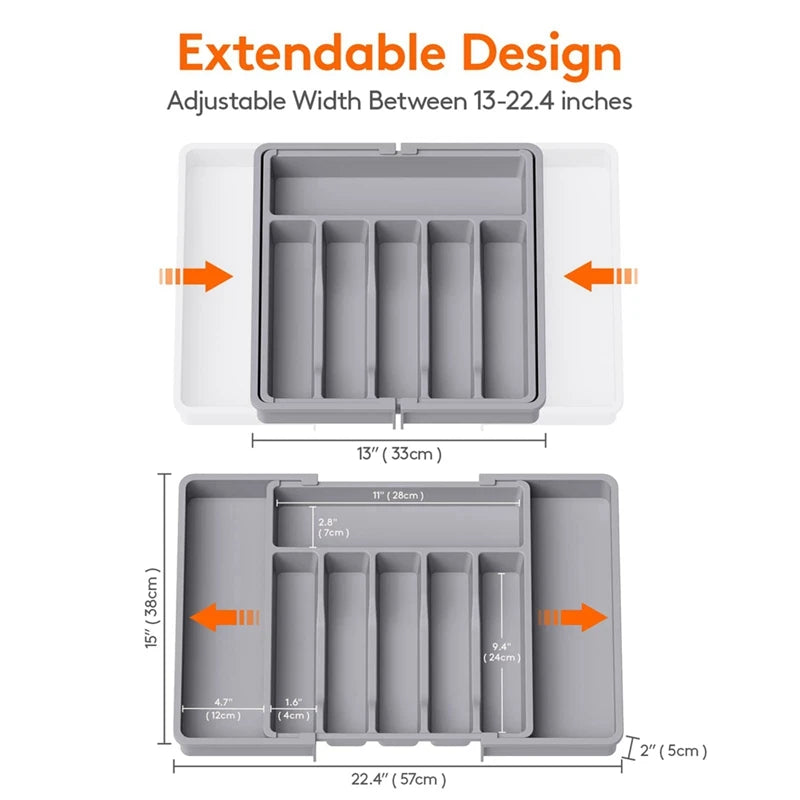 Cutlery Drawer Organiser Expandable Utensil Tray For Kitchen, Adjustable Silverware And Flatware Holder Durable Oasis Select