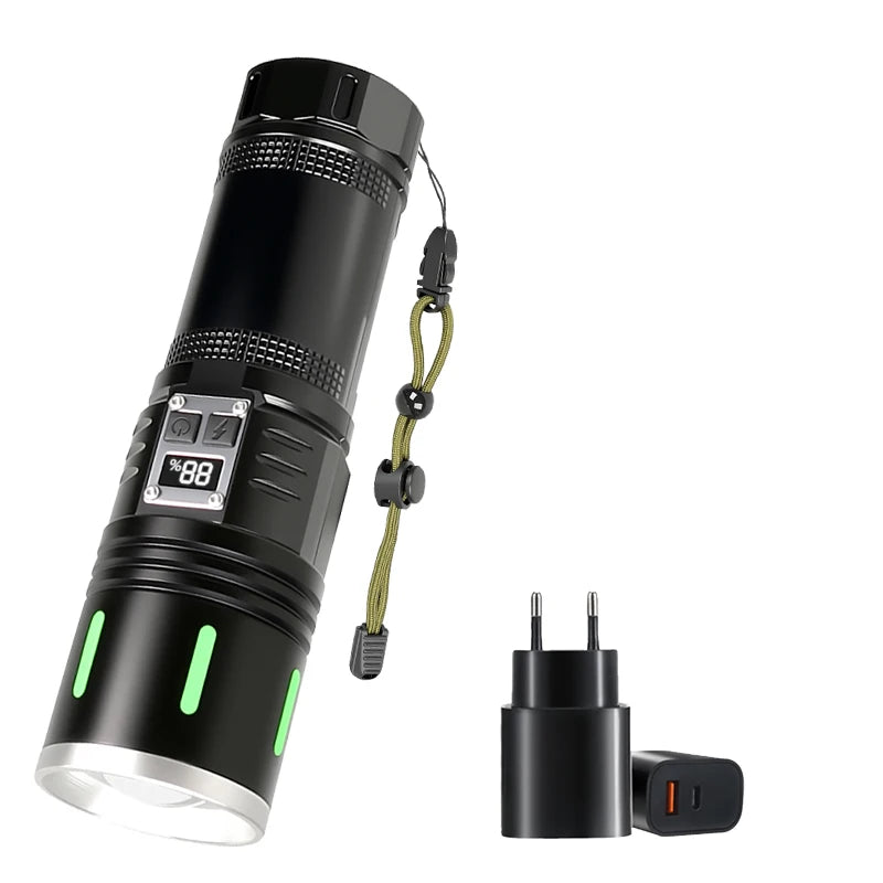 20W LED Flashlight 1000 Lumens Zoomable Rechargeable + Power Bank